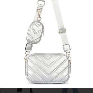 Herald Chevron Quilted Small Crossbody Bag with Coin Purse Pouch Women Silver